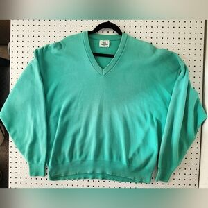 Vintage Van Heusen 417 Sweater Mens XL Teal V-Neck Knit Solid Retro 90s Gorpcore